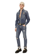 Light blue skinny stretch jeans with rips - | Dolce & Gabbana