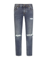 Light blue skinny stretch jeans with rips - | Dolce & Gabbana