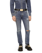 Light blue skinny stretch jeans with rips - | Dolce & Gabbana