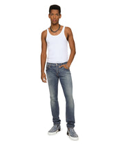 Light blue skinny stretch jeans with whiskering - | Dolce & Gabbana