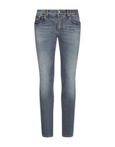 Light blue skinny stretch jeans with whiskering - | Dolce & Gabbana