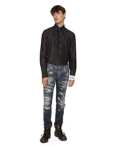 Skinny stretch denim jeans with abrasion details - | Dolce & Gabbana