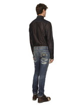 Skinny stretch denim jeans with abrasion details - | Dolce & Gabbana