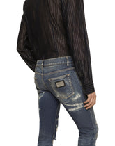 Skinny stretch denim jeans with abrasion details - | Dolce & Gabbana
