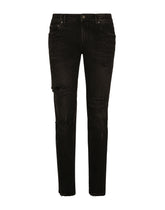 Skinny stretch denim jeans with rips - | Dolce & Gabbana