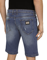 WASHED STRETCH DENIM BERMUDA SHORTS - | Dolce & Gabbana