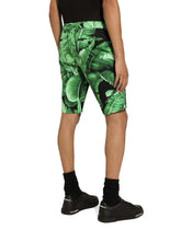 Stretch cotton shorts with banana tree print - | Dolce & Gabbana
