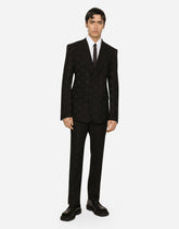 Stretch wool jacquard pants with DG logo - | Dolce & Gabbana