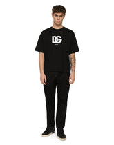 Stretch cotton jogging pants with plate - | Dolce & Gabbana