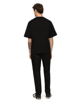 Stretch cotton jogging pants with plate - | Dolce & Gabbana