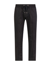 Stretch cotton jogging pants with tag - | Dolce & Gabbana
