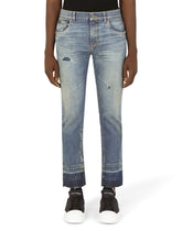 Blue wash skinny stretch jeans with rips - | Dolce & Gabbana