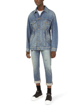 Blue wash skinny stretch jeans with rips - | Dolce & Gabbana