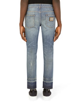 Blue wash skinny stretch jeans with rips - | Dolce & Gabbana