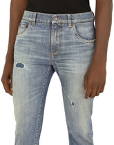 Blue wash skinny stretch jeans with rips - | Dolce & Gabbana