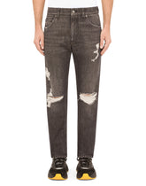 Gray wash regular-fit jeans with rips - | Dolce & Gabbana