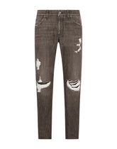 Gray wash regular-fit jeans with rips - | Dolce & Gabbana