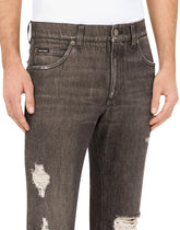 Gray wash regular-fit jeans with rips - | Dolce & Gabbana