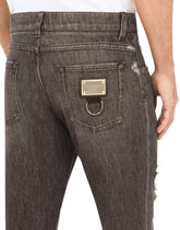 Gray wash regular-fit jeans with rips - | Dolce & Gabbana