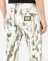 Regular-fit gray jeans with marbled print - | Dolce & Gabbana