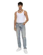 Light blue regular-fit stretch jeans with rips - | Dolce & Gabbana