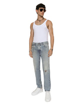 Light blue regular-fit stretch jeans with rips - | Dolce & Gabbana