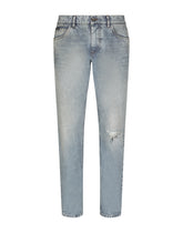 Light blue regular-fit stretch jeans with rips - | Dolce & Gabbana