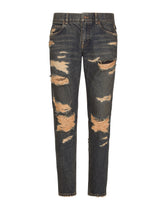 Regular-fit blue wash denim jeans with rips - | Dolce & Gabbana