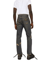 Regular-fit blue wash denim jeans with rips - | Dolce & Gabbana