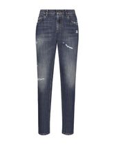 Regular-fit blue wash jeans with abrasions - | Dolce & Gabbana