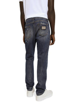 Regular-fit blue wash jeans with abrasions - | Dolce & Gabbana