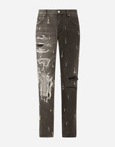 Two-tone regular-fit jeans with pearl pendants and DG logo - | Dolce & Gabbana