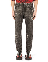 Loose gray wash jeans with rips - | Dolce & Gabbana