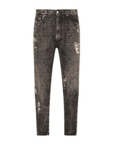 Loose gray wash jeans with rips - | Dolce & Gabbana