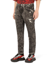 Loose gray wash jeans with rips - | Dolce & Gabbana