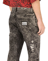 Loose gray wash jeans with rips - | Dolce & Gabbana