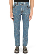 Loose blue jeans with marbled print - | Dolce & Gabbana