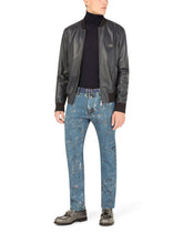 Loose blue jeans with marbled print - | Dolce & Gabbana