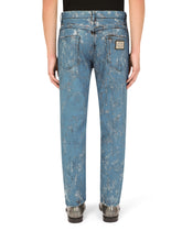 Loose blue jeans with marbled print - | Dolce & Gabbana