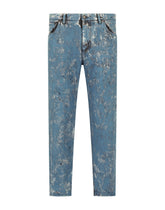 Loose blue jeans with marbled print - | Dolce & Gabbana