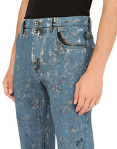 Loose blue jeans with marbled print - | Dolce & Gabbana