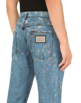 Loose blue jeans with marbled print - | Dolce & Gabbana