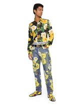 Loose blue denim jeans with all-over rose print - | Dolce & Gabbana