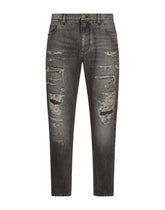 Loose gray jeans with repaired rips - | Dolce & Gabbana