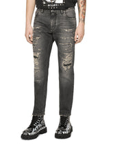 Loose gray jeans with repaired rips - | Dolce & Gabbana