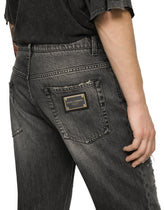 Loose gray jeans with repaired rips - | Dolce & Gabbana