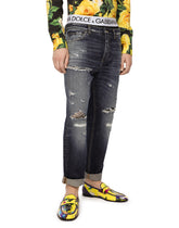 Loose blue wash jeans with rips - | Dolce & Gabbana
