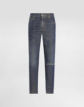 Cotton loose-fit jeans with tag - | Dolce & Gabbana
