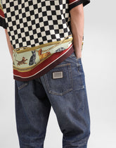 Cotton loose-fit jeans with tag - | Dolce & Gabbana