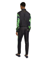 Loose blue denim and silk jeans with banana tree print - | Dolce & Gabbana
